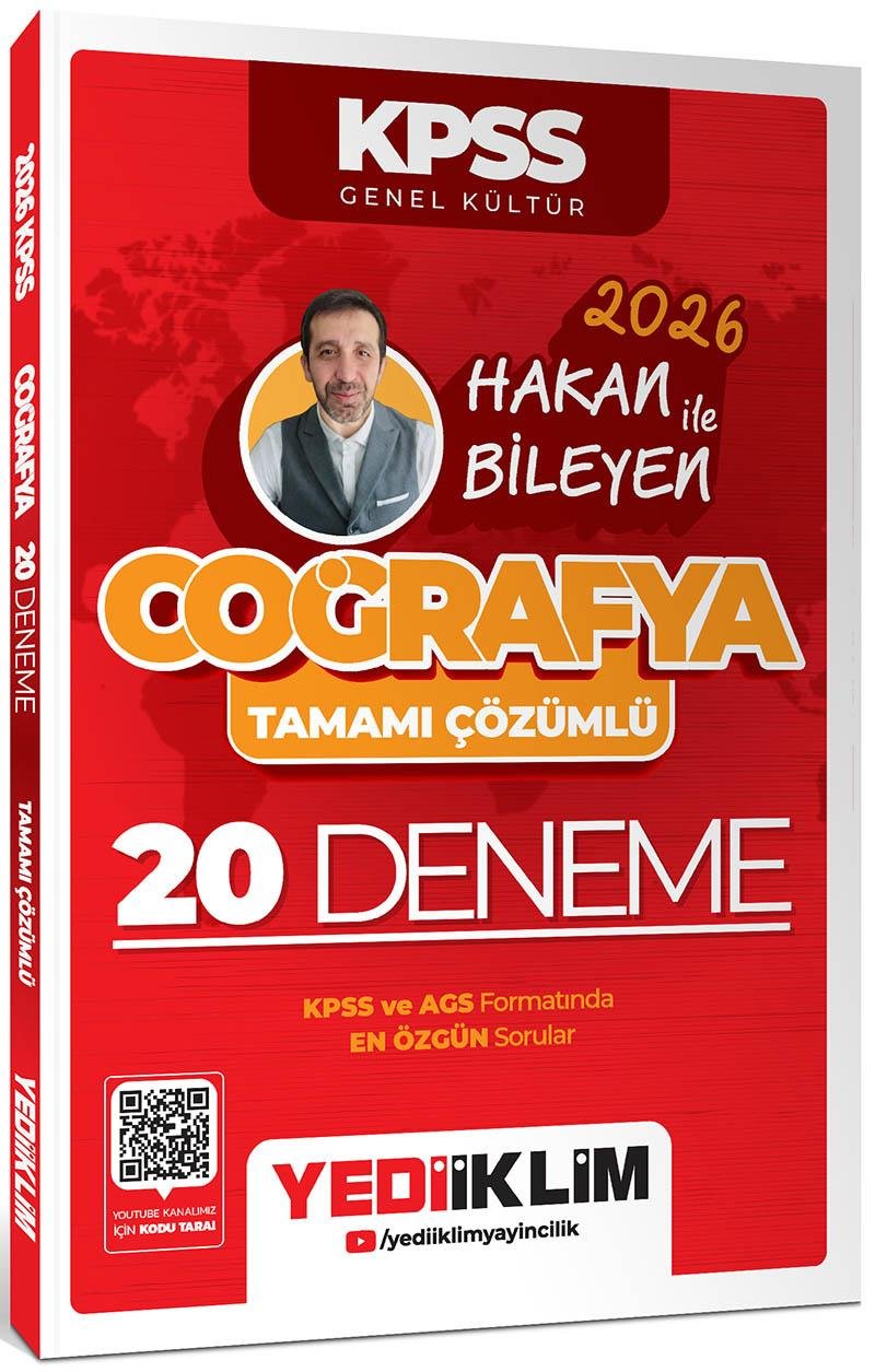 Yediiklim Yayınları 2026 KPSS Hakan Bileyen ile Coğrafya Tamamı Çözümlü 20 Deneme