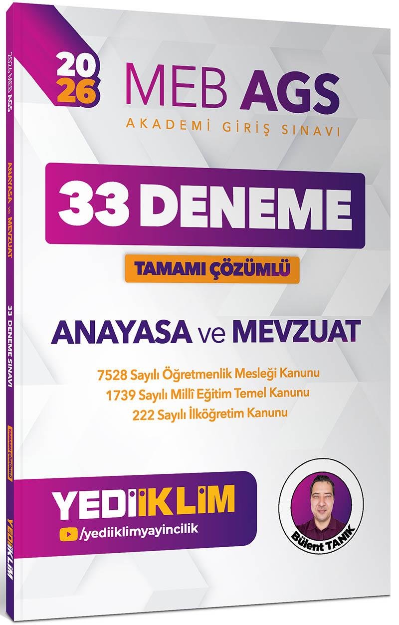 Yediiklim Yayınları 2026 MEB AGS Anayasa ve Mevzuat Tamamı Çözümlü 33 Deneme
