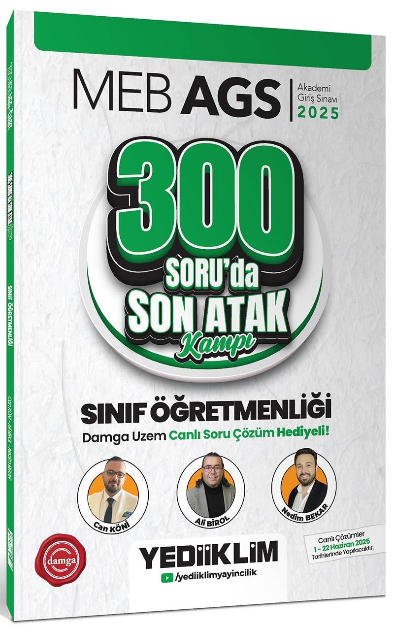 Yediiklim Yayınları Meb Ags Öabt Sınıf Öğretmenliği 300 Soru Son Atak Kampı(Damga Uzem Canlı Soru Çözüm HEDİYELİ)