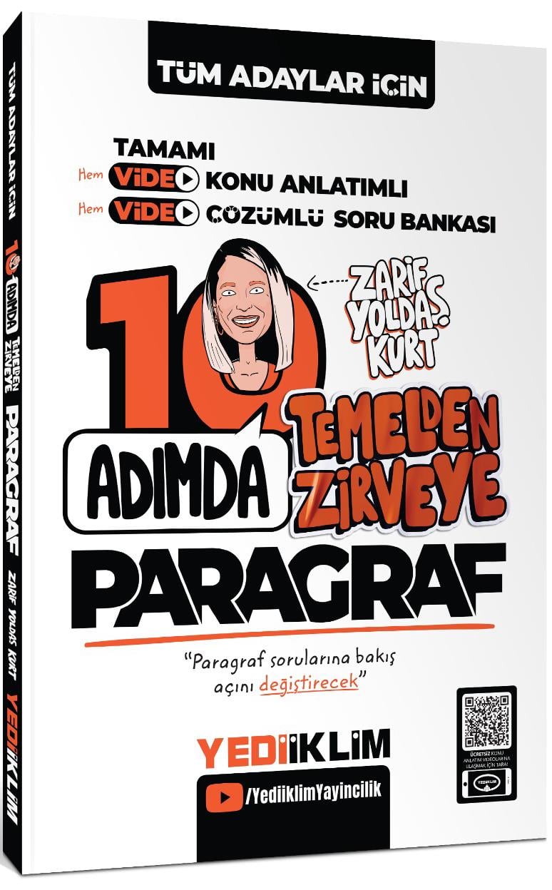 Yediiklim Yayınları Tüm Adaylar İçin 10 Adımda Paragraf Video Konu Anlatımlı ve Video Çözümlü Soru Bankası