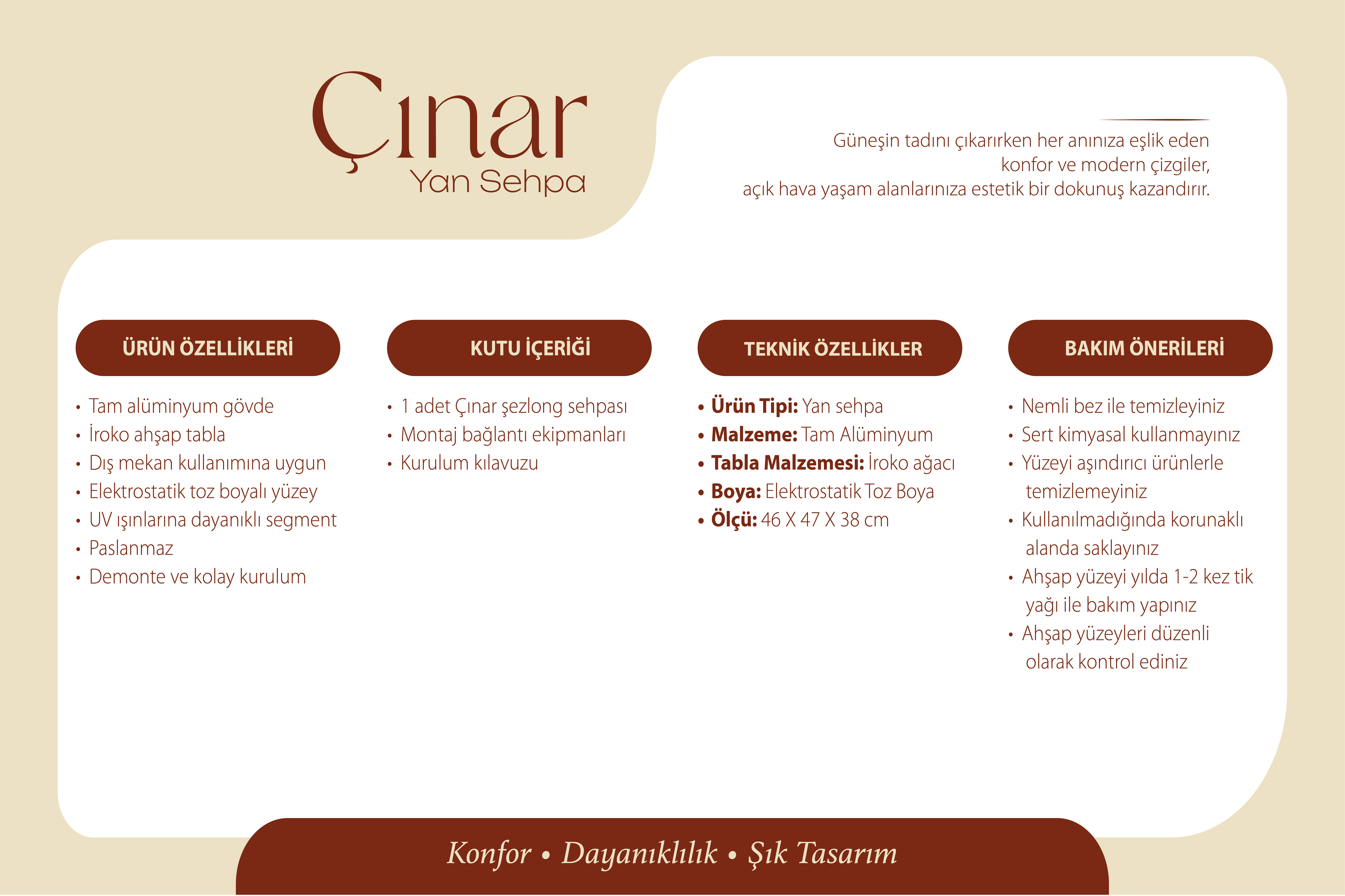 Çınar Şezlong Sehpası - Kum Rengi Şezlonglar  Erinöz