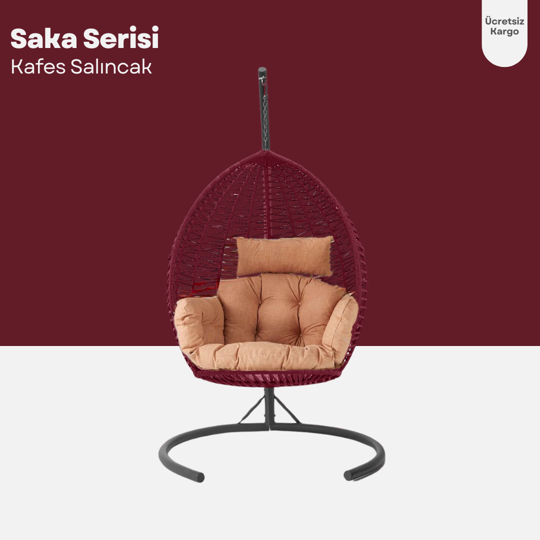 Saka Makrome Örgülü Damla Bahçe Balkon Salıncağı - Makrome: Bordo Minder: Bej Kafes Salıncaklar  Erinöz