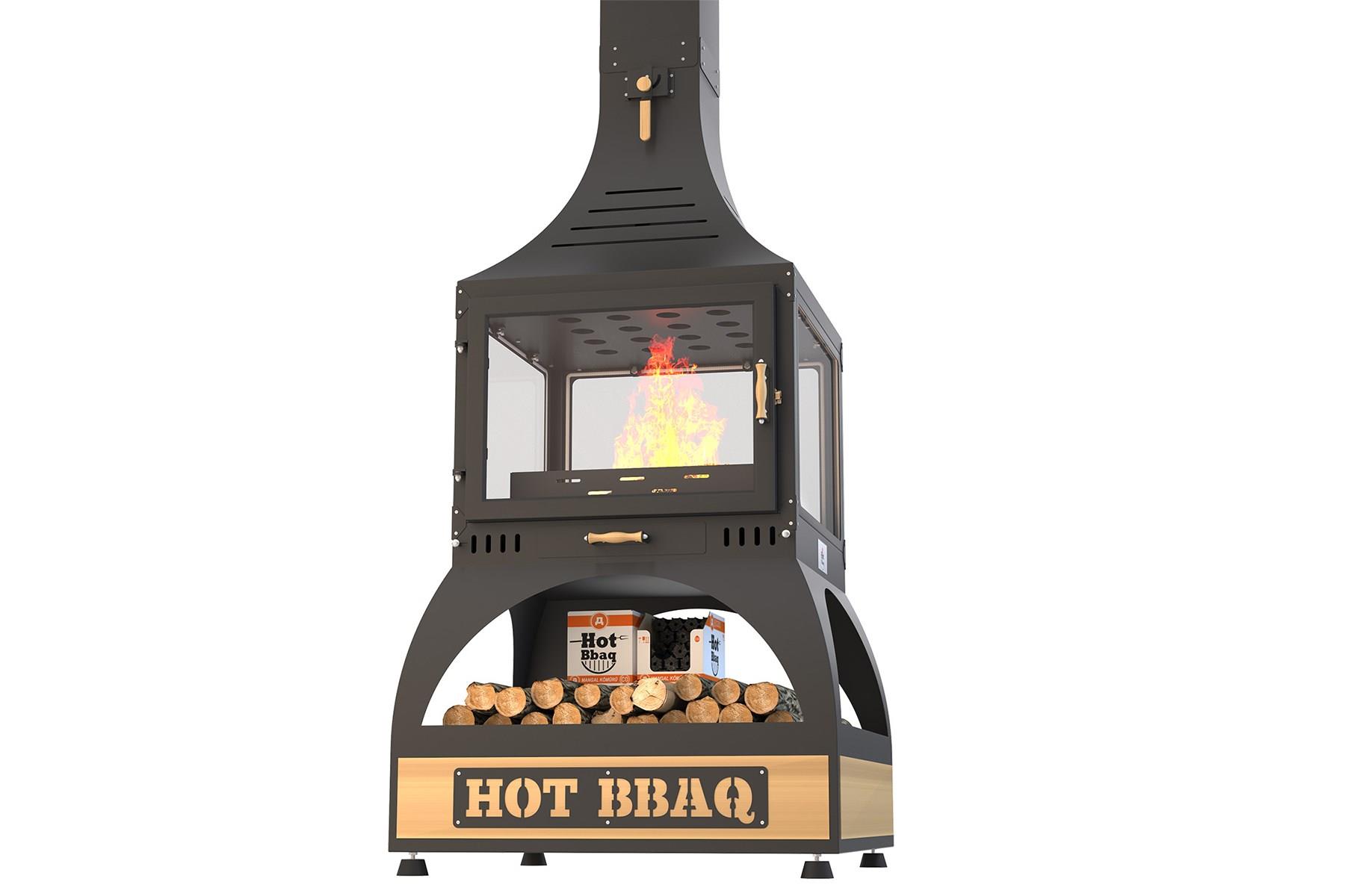 Hot Square Orta Şömine Seramik Camlı Barbekü & Mangal  Erinöz
