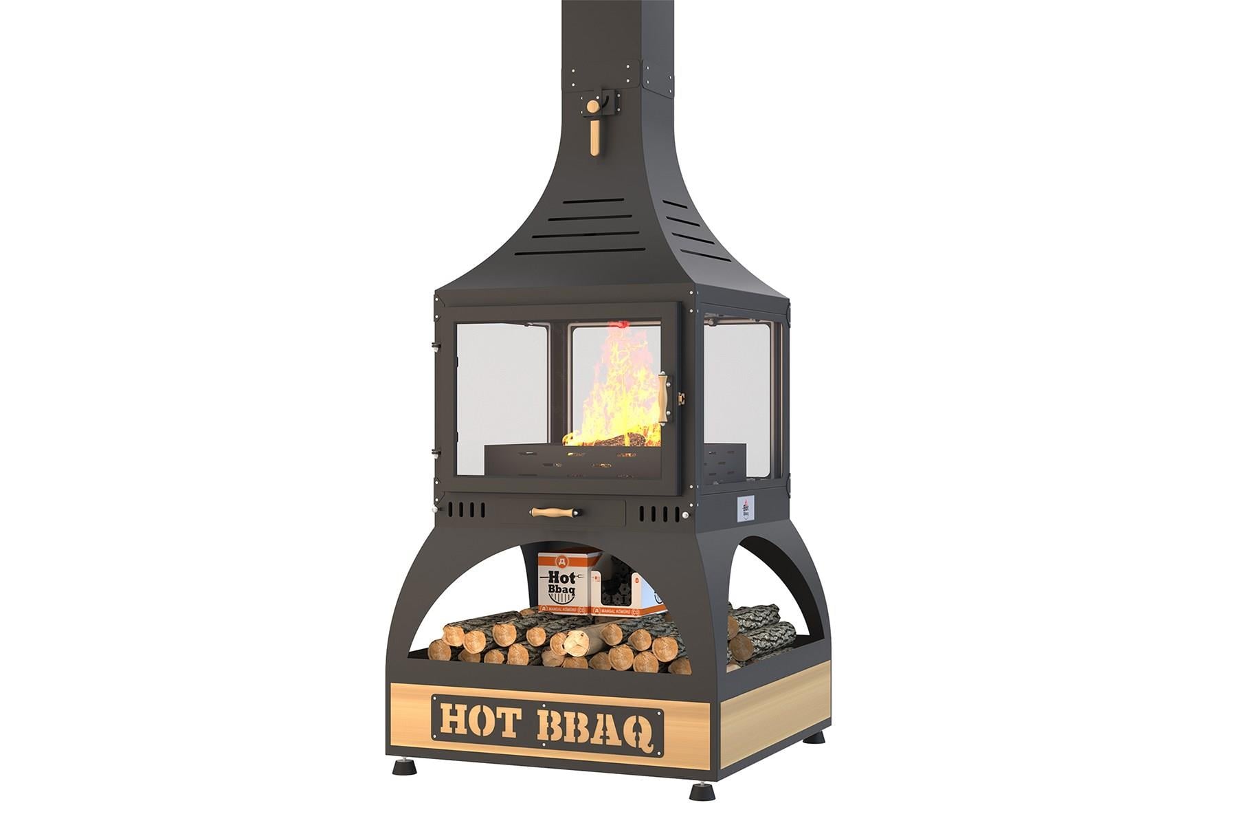 Hot Square Orta Şömine Seramik Camlı Barbekü & Mangal  Erinöz