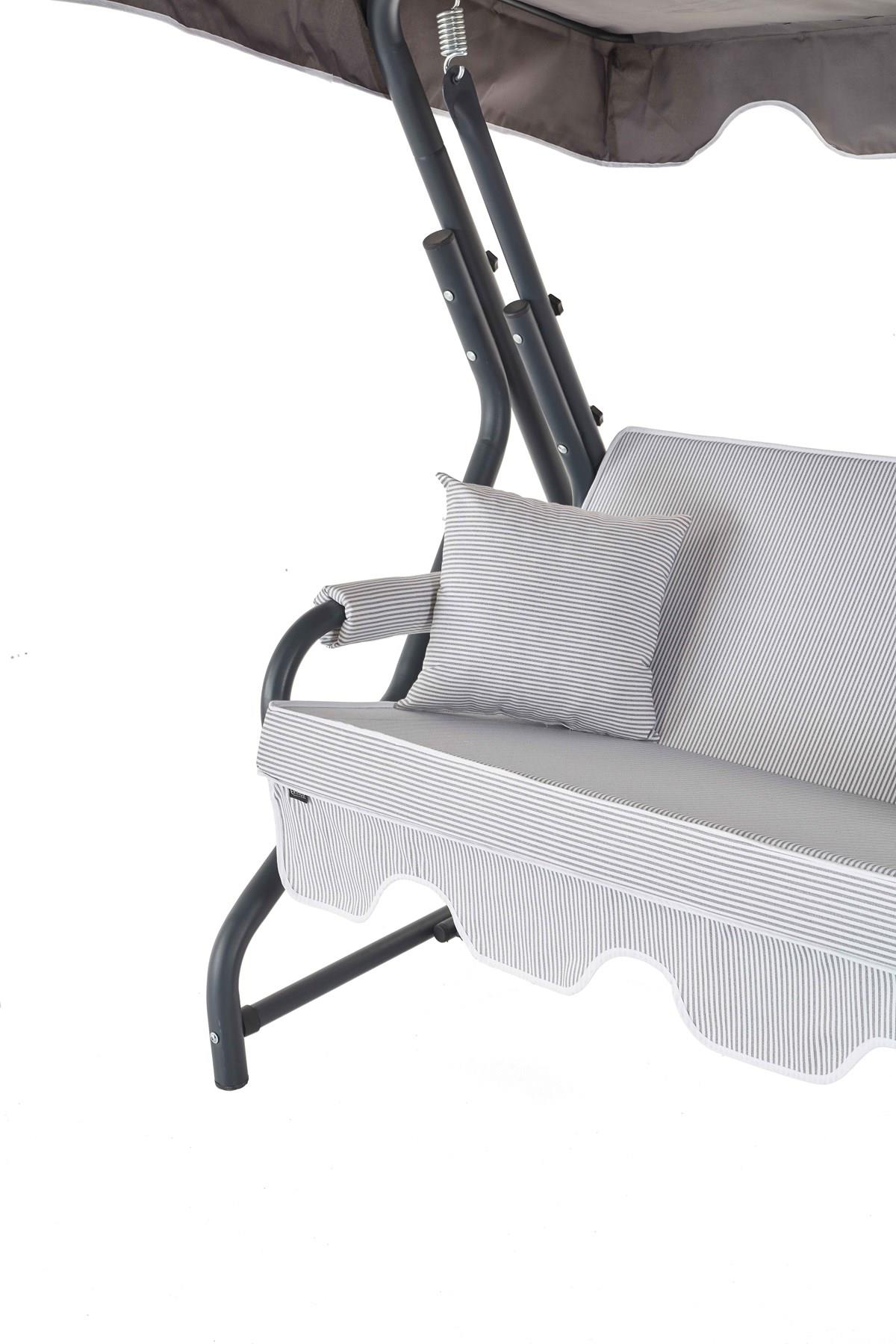 Morus 2 Kişilik Bahçe Balkon Salıncağı - Minder: Gri Çizgili Tente: Gri Salıncaklar  Erinöz