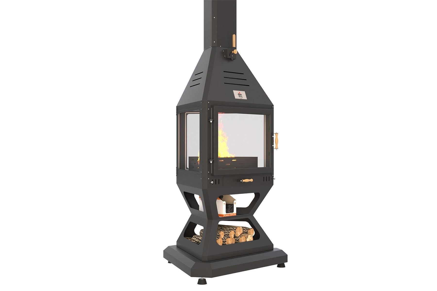 Hot Triangle V2 Orta Şömine Seramik Camlı Barbekü & Mangal  Erinöz