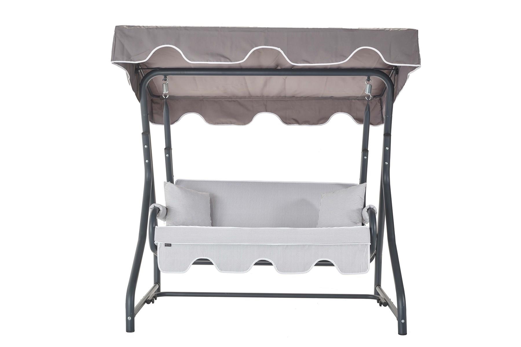 Morus 2 Kişilik Bahçe Balkon Salıncağı - Minder: Gri Çizgili Tente: Gri Salıncaklar  Erinöz