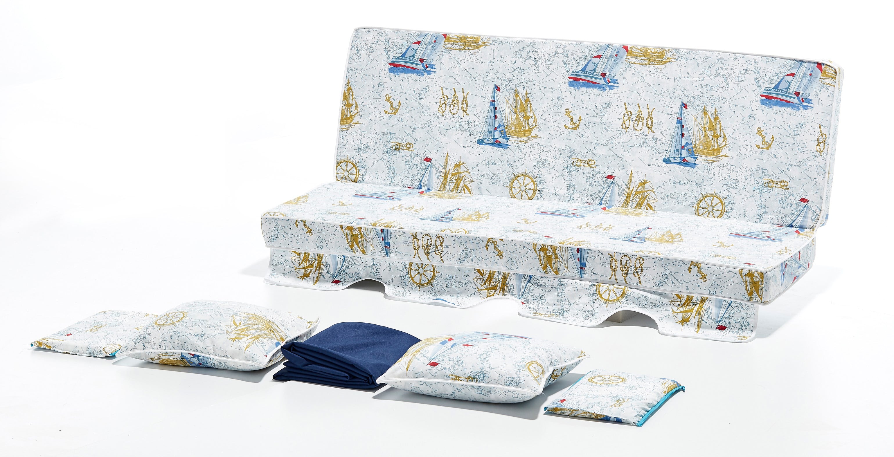 Salıncak Minder Takımı 4 Kişilik (Süngerli) - Denizci Desen Salıncak Minderleri  Erinöz