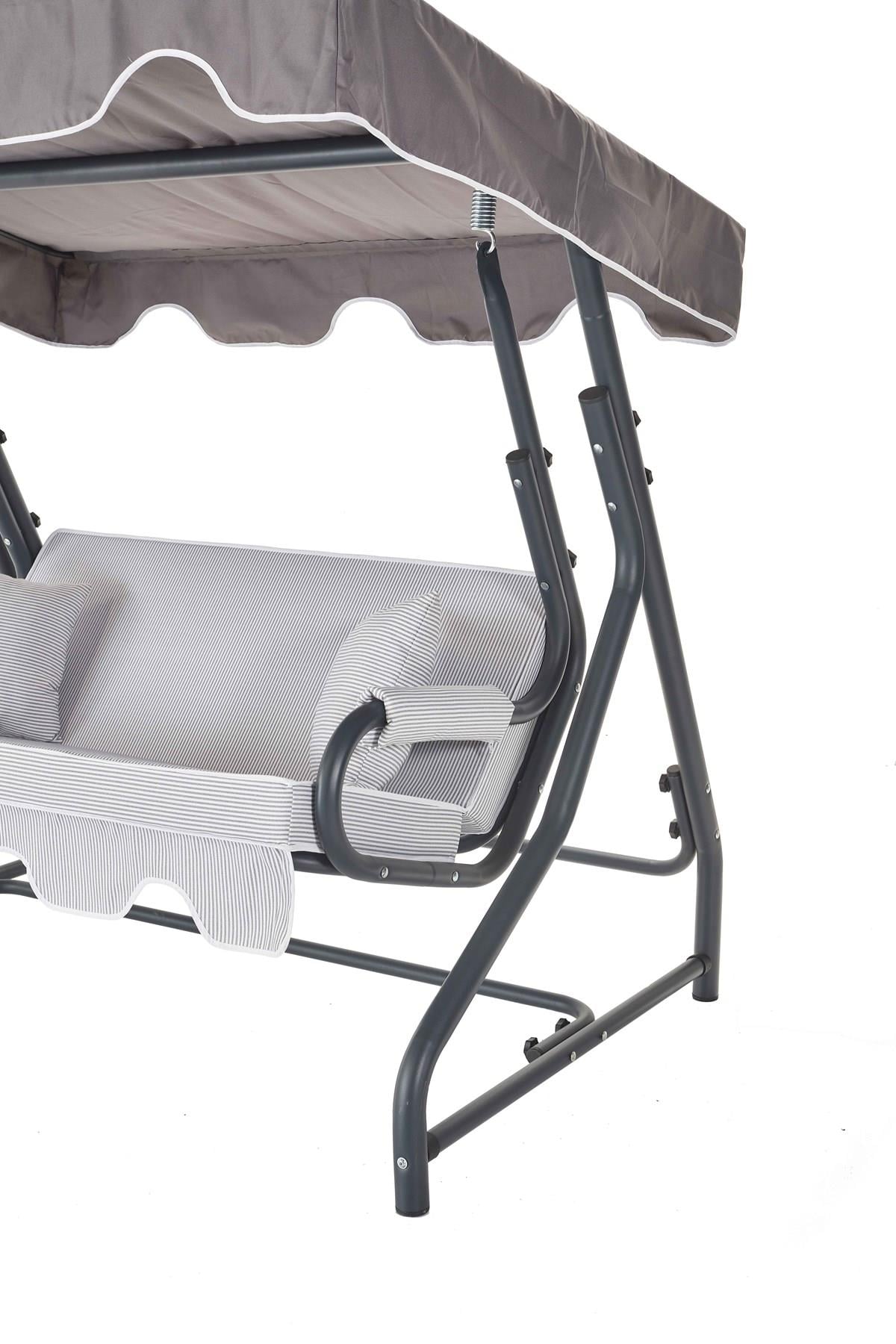 Morus 2 Kişilik Bahçe Balkon Salıncağı - Minder: Gri Çizgili Tente: Gri Salıncaklar  Erinöz