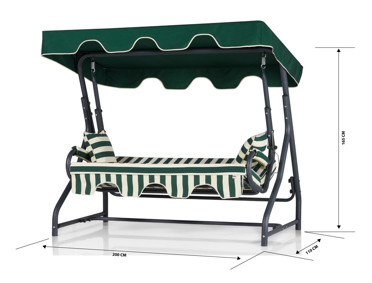 Olea 3 Kişilik Bahçe Balkon Teras Salıncağı - Minder:Yeşil/Krem Tente:Yeşil Salıncaklar Olea 3 Kişilik Bahçe Balkon Salıncağı - Salıncak Modelleri & Fiyatları Erinöz
