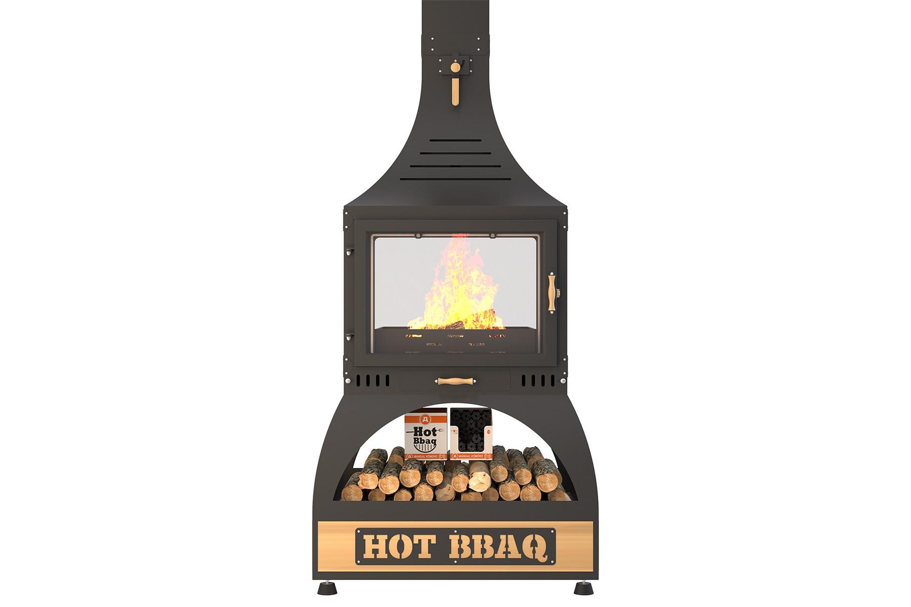 Hot Square Orta Şömine Seramik Camlı Barbekü & Mangal  Erinöz