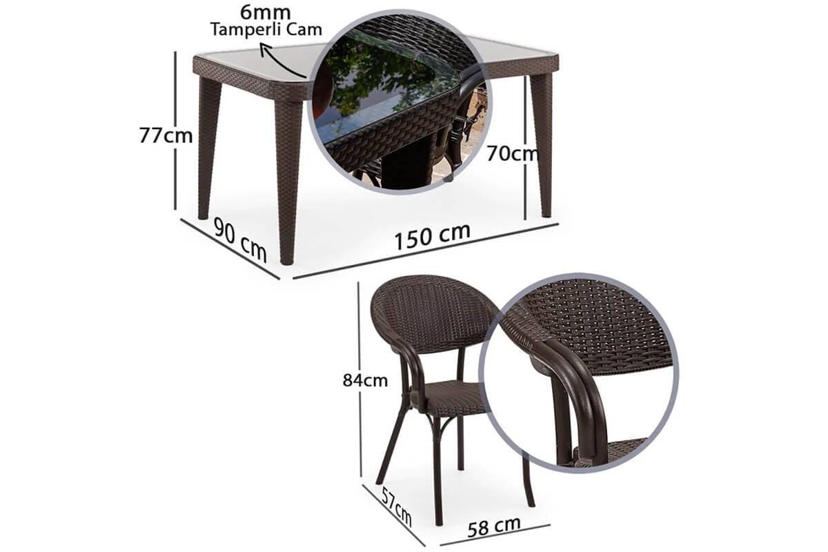 Osaka Masa +6 Adet Flash Koltuk Rattan Set Rattan Plastik Masa Takımları Osaka Masa +6 Adet Flash Koltuk Rattan Set -Kahve I Erinoz.com  Tilia