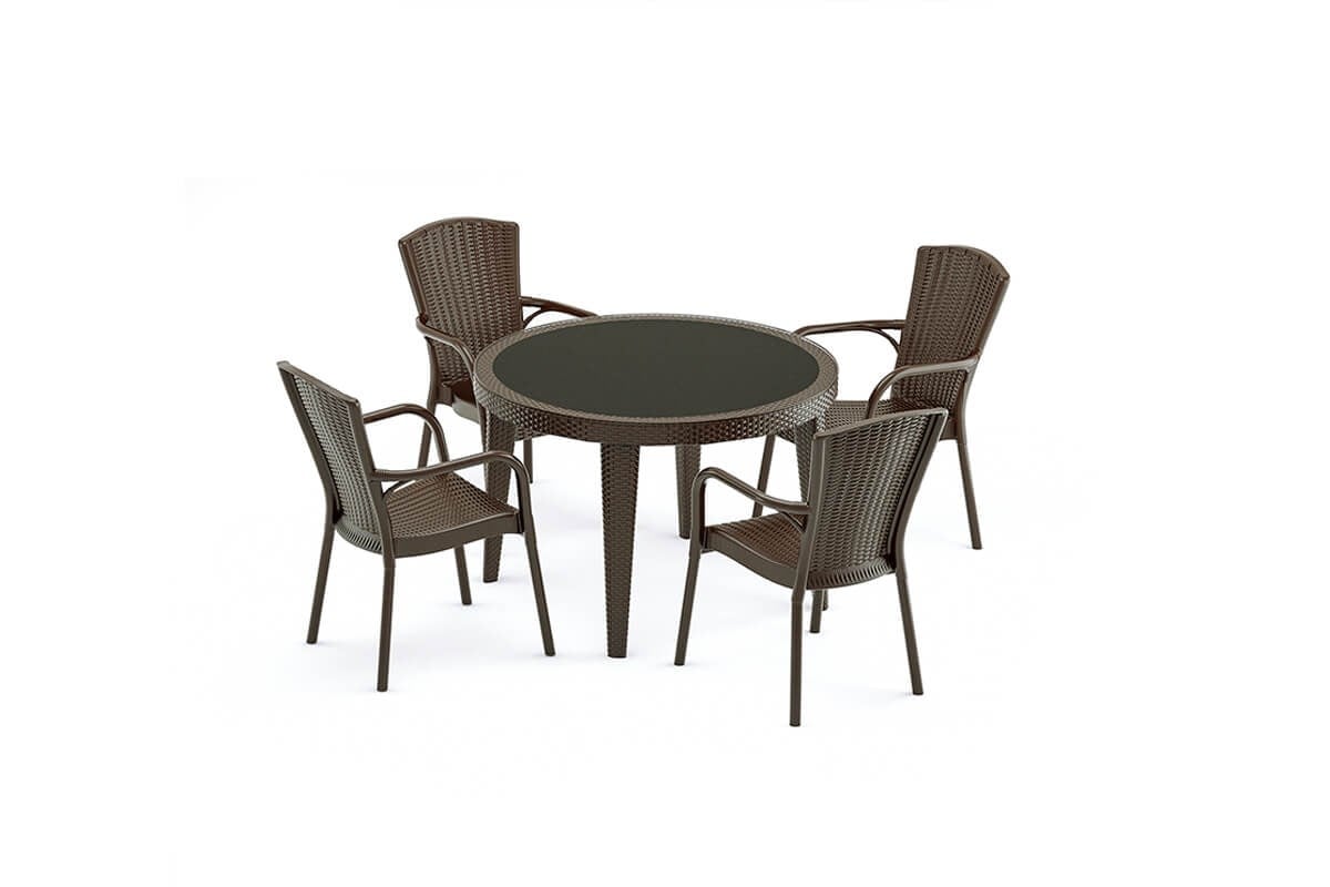 Osaka Yuvarlak Masa +4 Adet Royal Koltuk Rattan Set Rattan Plastik Masa Takımları Osaka Yuvarlak Masa +4 Adet Royal Koltuk Rattan Set I Erinoz.com Tilia