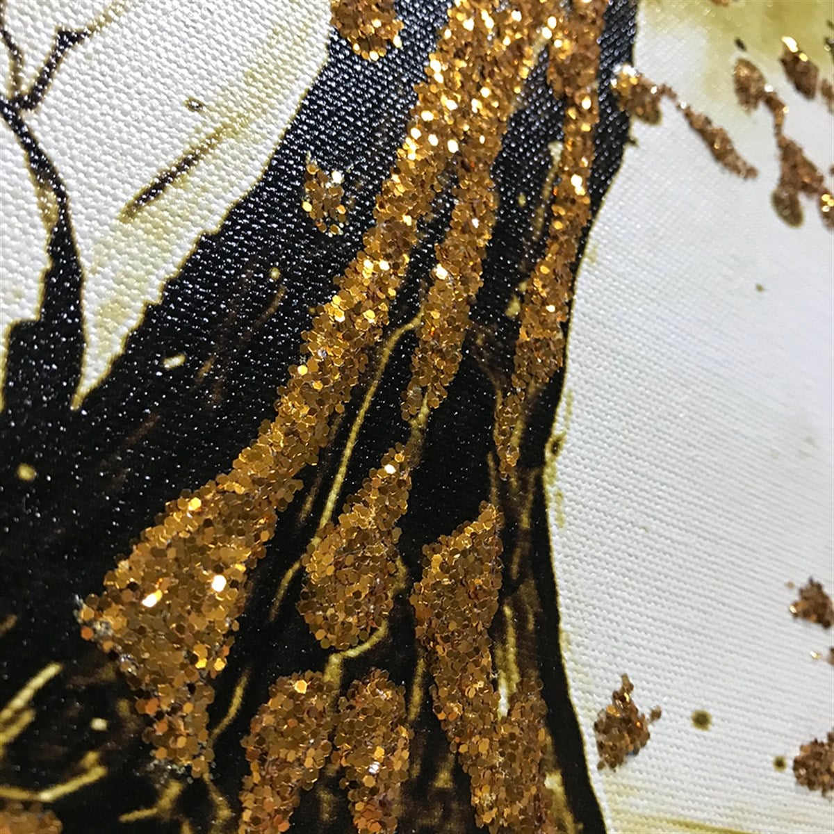 Bronz Simli Kanvas Çerçeveli Ağaç Tablosu
