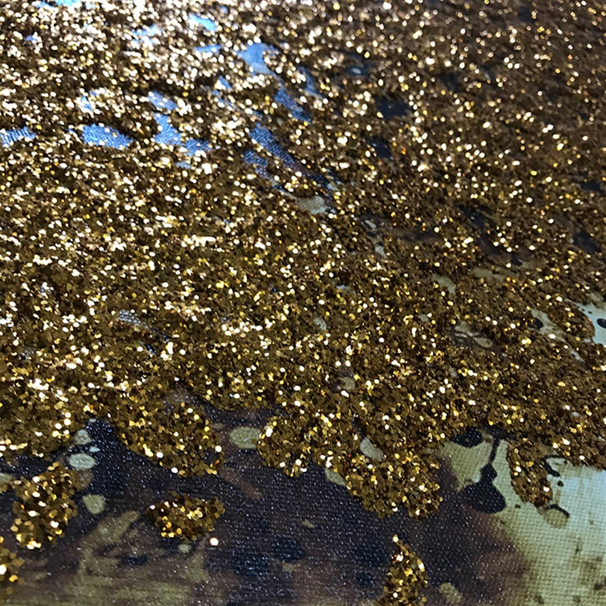Bronz Simli Yatay Ağaç Kanvas Tablo