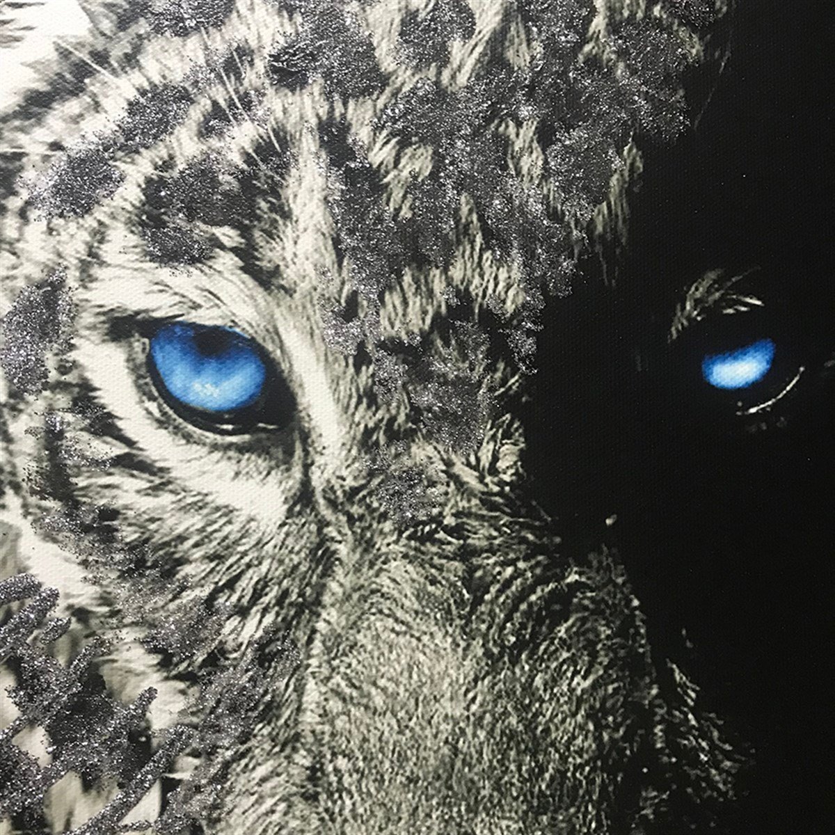 Mavi Gözlü Leopar Sim İşlemeli Kanvas Tablo Mavi Gözlü Leopar Sim İşlemeli Kanvas Tablo Simli Hayvan Tabloları KARAHAN ÇERÇEVE ve KANVAS TABLO