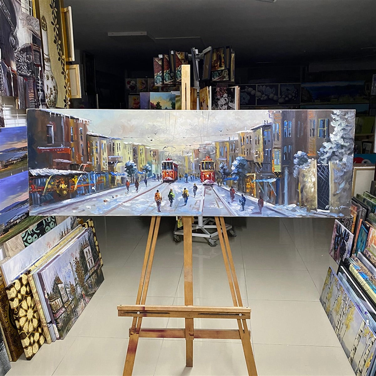 Ressam Halil Cankurt İmzalı Yağlı boya İstanbul İstiklal TablosuRessam Halil Cankurt İmzalı Yağlı boya İstanbul İstiklal TablosuYağlı Boya Tablo