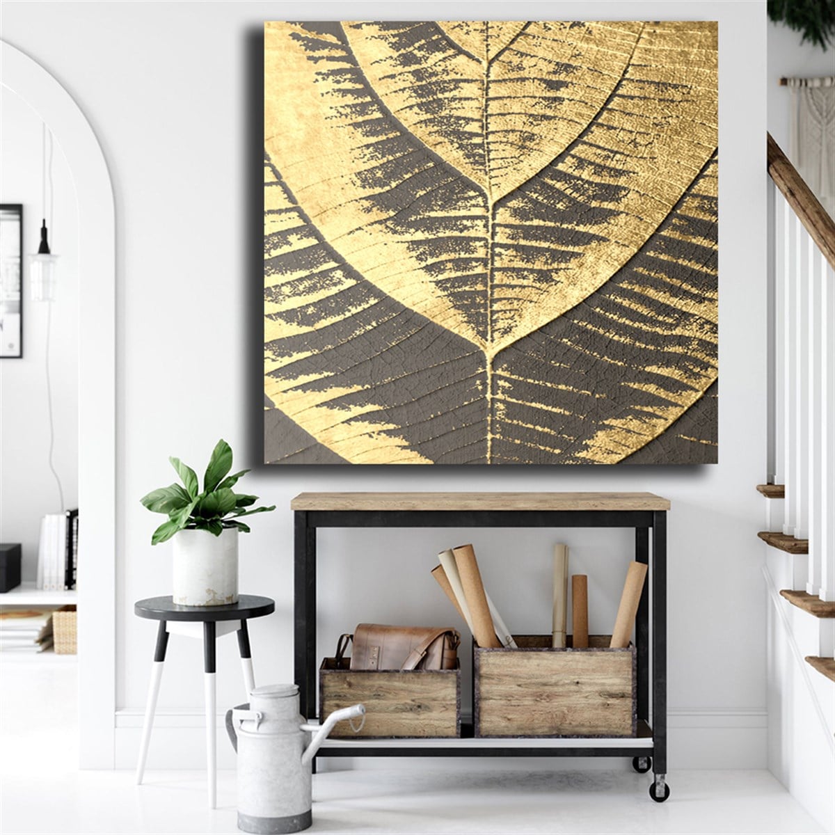 Soyut Kanvas Tablo Modelleri | Modern Canvas Tablo SetleriSoyut Kanvas Tablo Siyah Altın Yaprak KareKare Soyut Tablolar