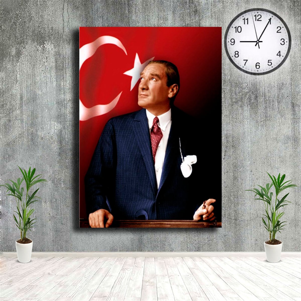 Türk Bayraklı Mustafa Kemal Atatürk Kanvas Tablo Arkası Türk Bayraklı  Kanvas Mustafa Kemal Atatürk Tablosu Kanvas ATATÜRK Tabloları KARAHAN ÇERÇEVE ve KANVAS TABLO