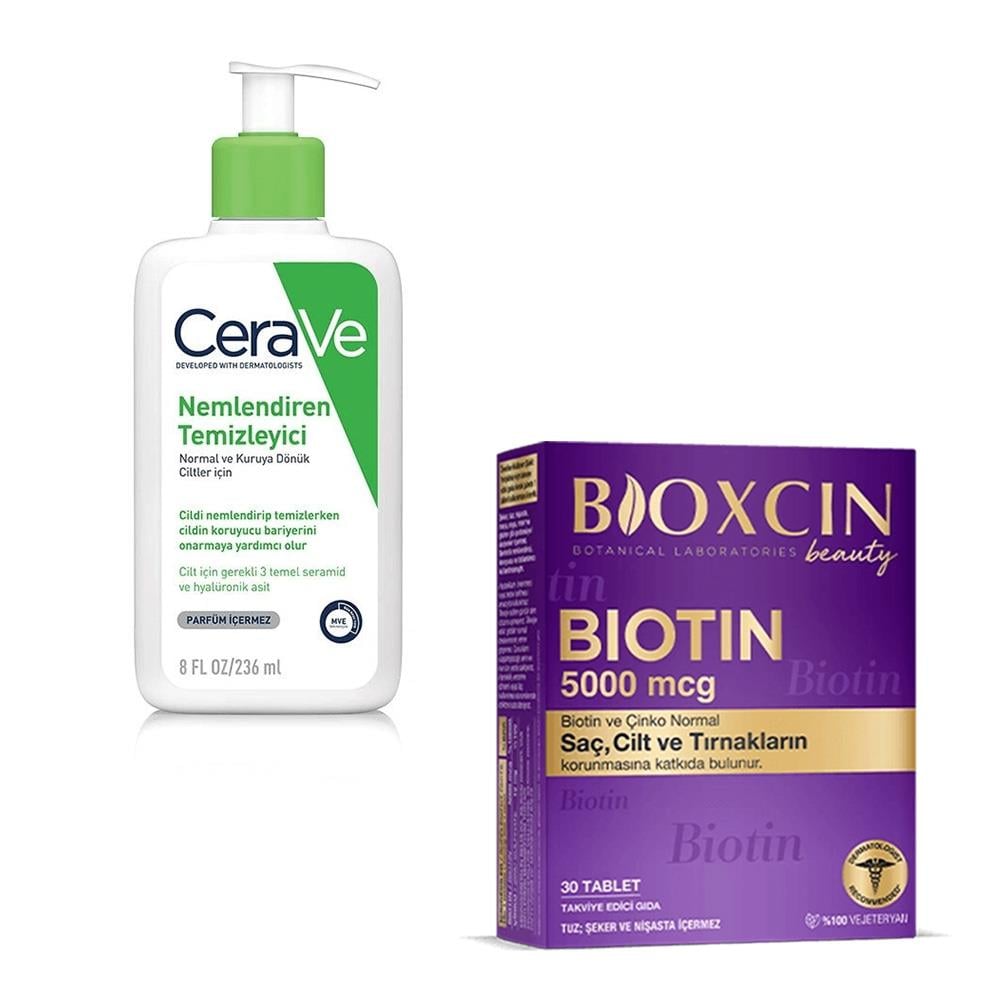 CeraVe Nemlendiren Temizleyici 236 ml - Normal ve Kuruya Dönük Ciltler İçin + Bioxcin Biotin 5000 mcg 30 Tablet