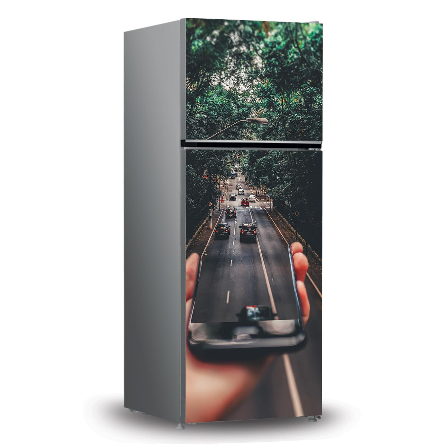 Buzdolabı ve Bulaşık Makinesi Kaplama Folyo Sticker Yaratıcı Kolaj Çalışması Yol Ve Telefon 55