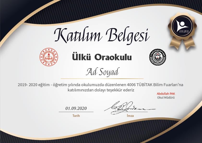 Tübitak Bilim Fuarı Katılım Belgesi BFKB 08