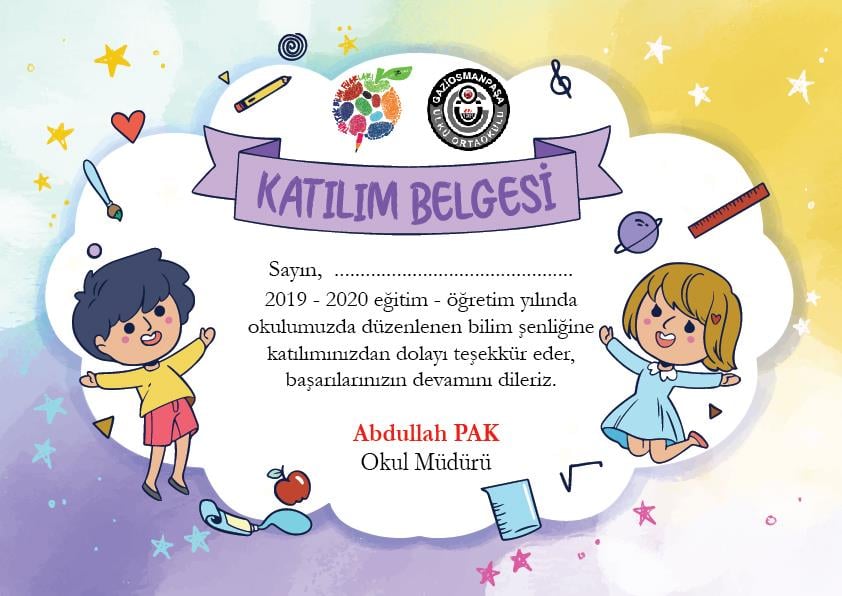 Tübitak Bilim Fuarı Katılım Belgesi BFKB 05