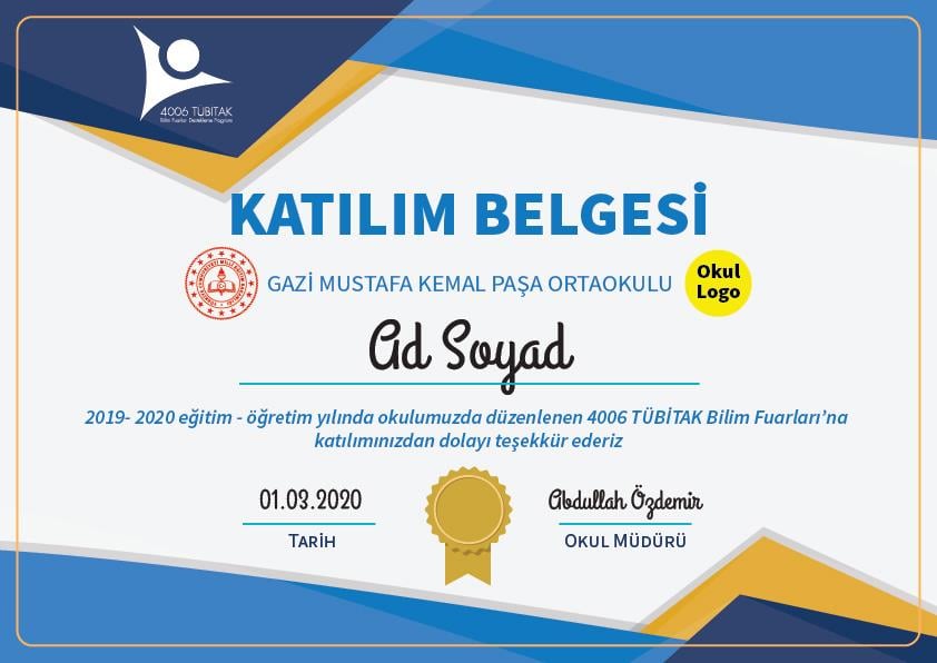 Tübitak Bilim Fuarı Katılım Belgesi BFKB 09