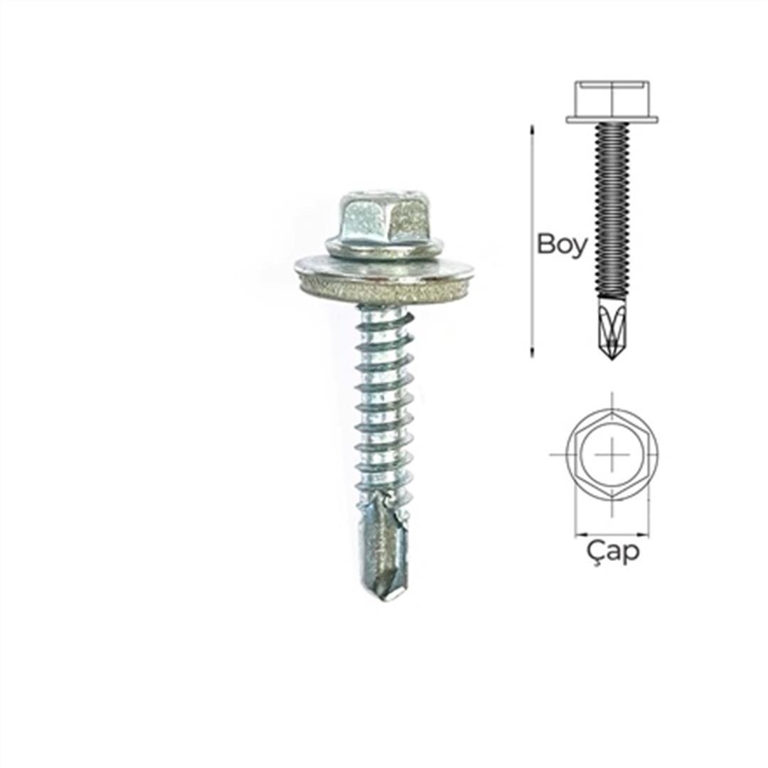 4.8x25 DIN 7504K Altıköşe Pul Başlı Matkap Uçlu Çatı Trapez Vidası