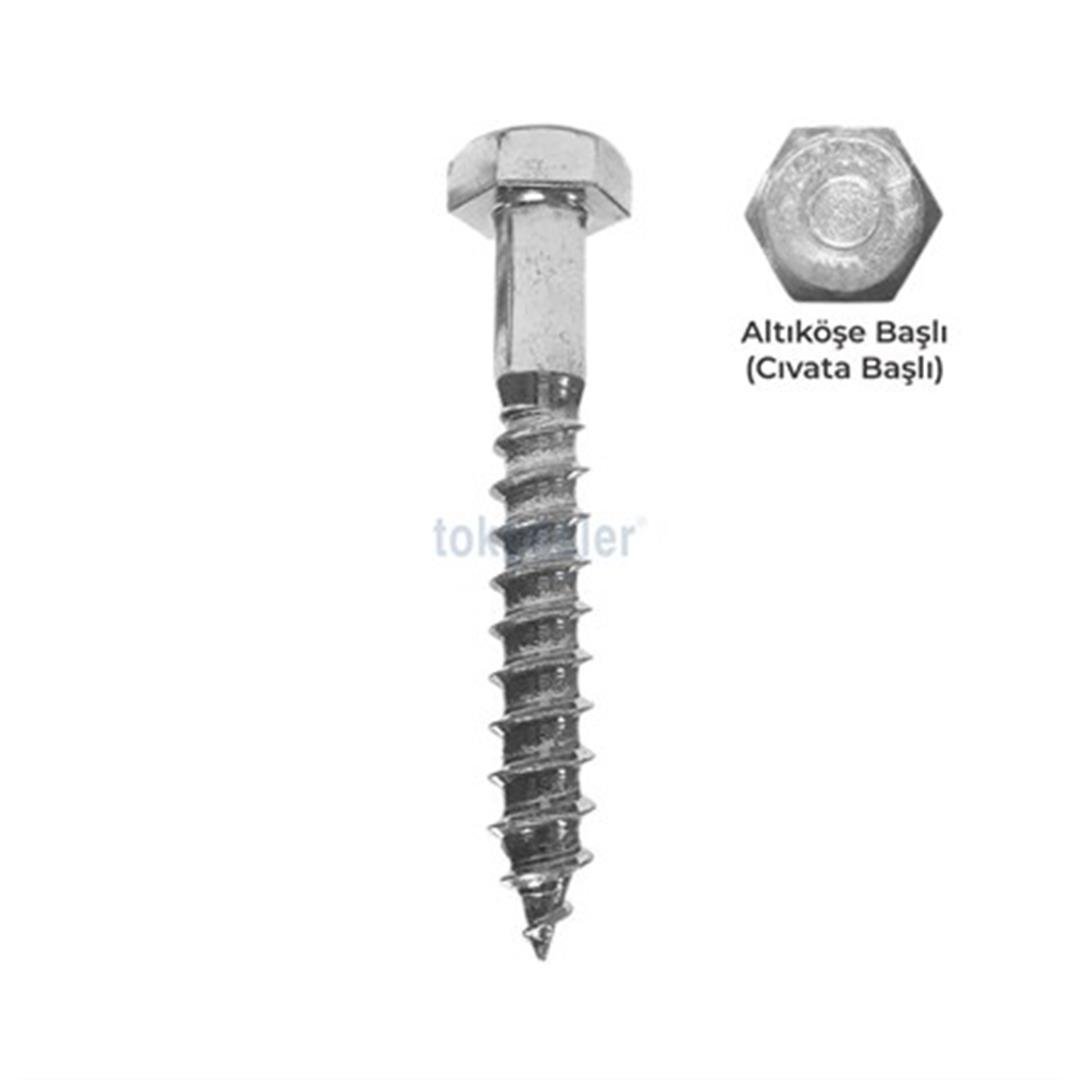 6x90 DIN 571 6.8 Kalite AKB (Altı Köşe Başlı) Demir Trifon Vida Beyaz