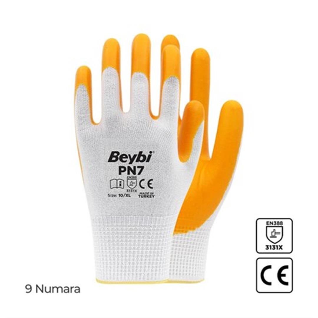 Beybi Pn7 Yarı Nitril Kaplı Örgü Polyester Eldiven 9 Numara