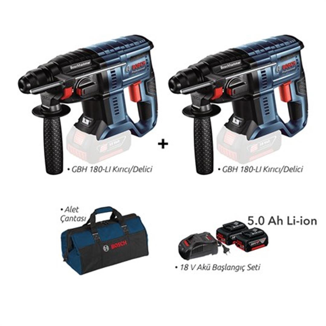 Bosch Pro-Mix GBH 180-LI Kırıcı Delici ve Bosch Pro-Mix GBH 180-LI Kırıcı Delici 18V 5.0Ah Çift Akülü Ürün Seti