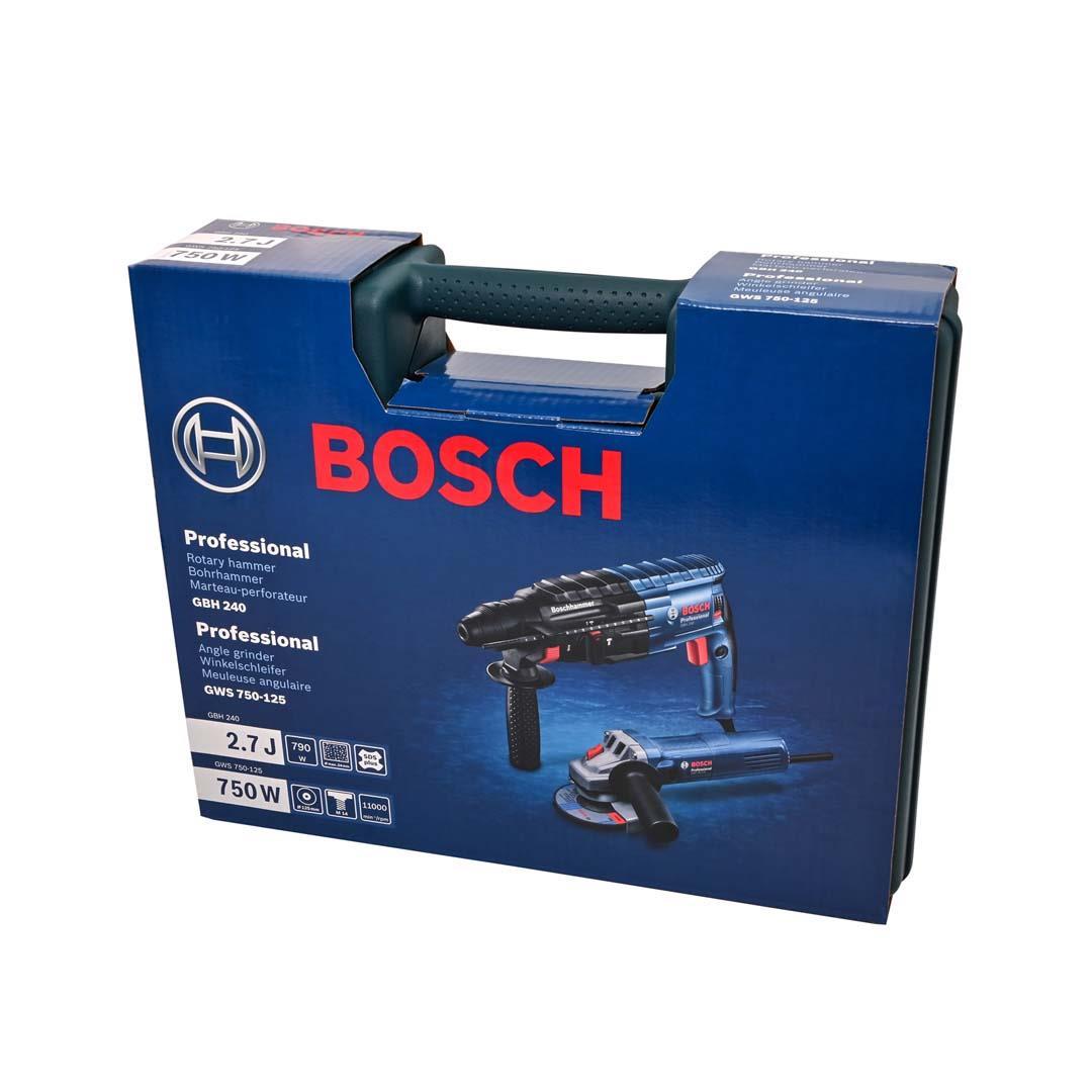 Bosch Profesyonel GBH 240 SDS-Plus Kırıcı Delici Matkap 790 Watt + Bosch Profesyonel GWS 750-125 Avuç Taşlama Makinesi 750 Watt 125 mm Set Plastik Çantalı