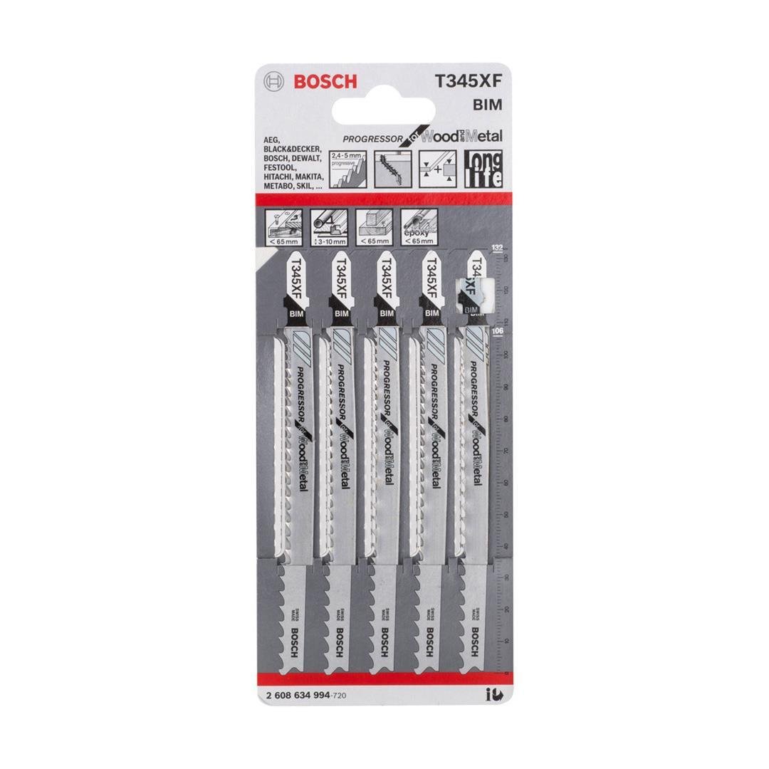 Bosch T 345 XF Progressor WoodandMetal 5'li Ahşap ve Metap İçin Dekupaj Testeresi Bıçağı