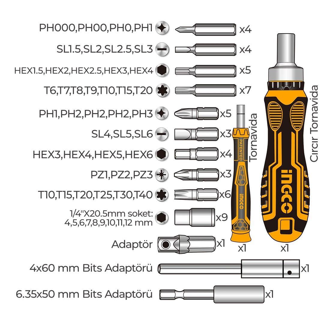 İngco HKSDB0558 55 Parça Bits Tornavida Seti
