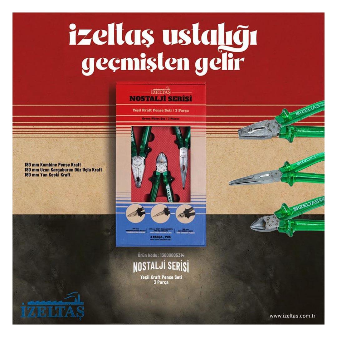 İzeltaş 13000005314 Yeşil Kraft Nostalji Pense Seti 3 Parça