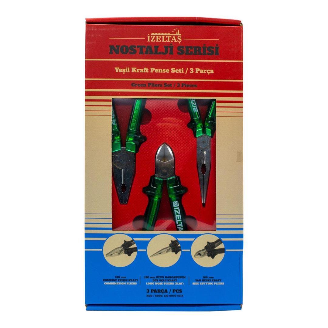 İzeltaş 13000005314 Yeşil Kraft Nostalji Pense Seti 3 Parça