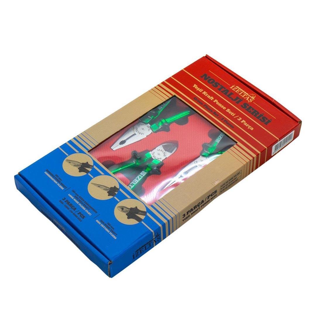 İzeltaş 13000005314 Yeşil Kraft Nostalji Pense Seti 3 Parça