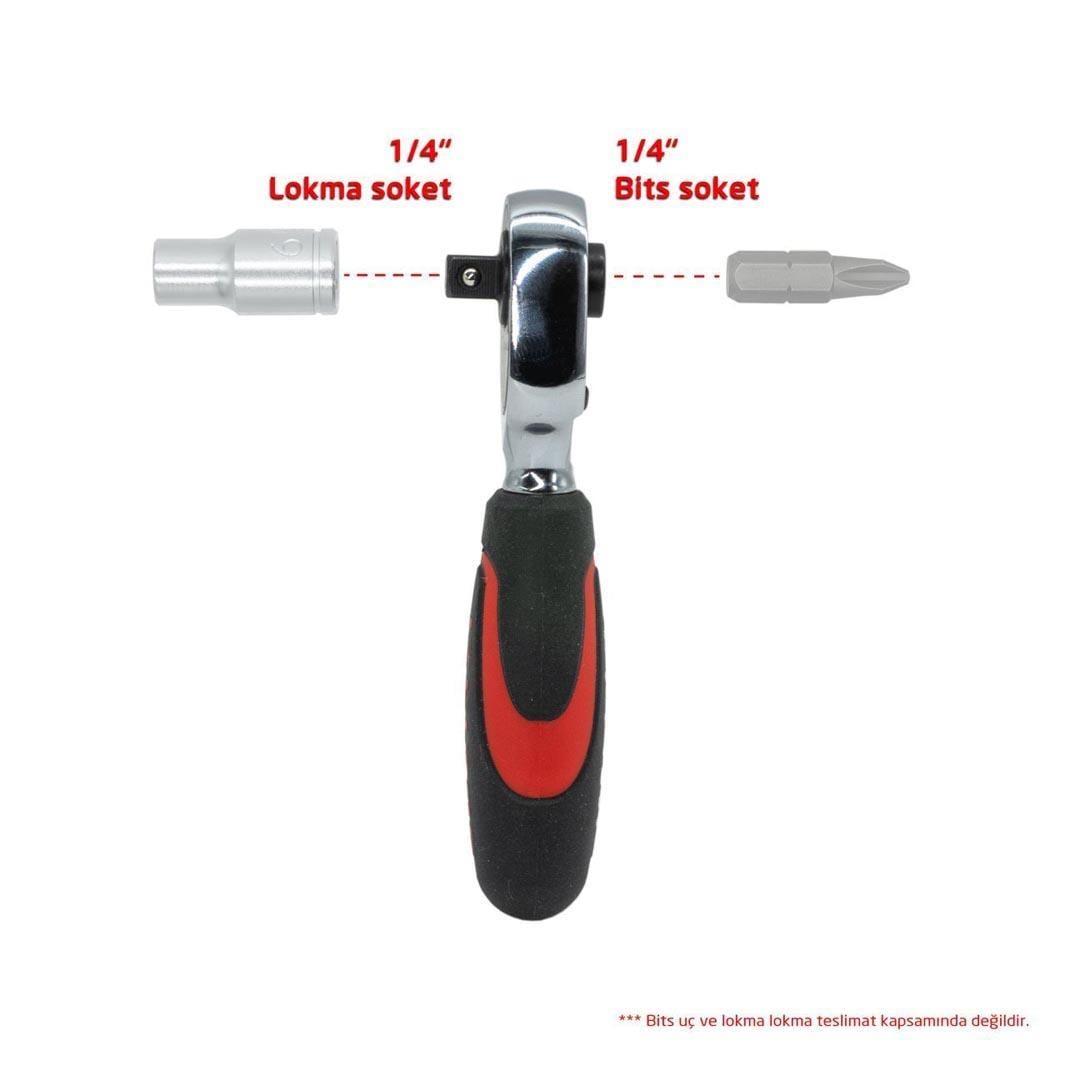 İzeltaş 1507062110 1/4” Lokma/Bits Tutuculu Cırcır Kolu (72 Diş)