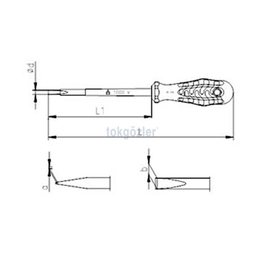 İzeltaş 4101 Süngüsü İzoleli Düz Uçlu Tornavida 6.5x150 mm