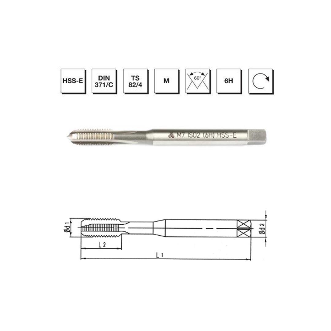 MTE Makina Takım M8 HSS - E DIN 371/C Metrik Normal Vidalı Düz Kanallı Makina Kılavuzu - B00105720800