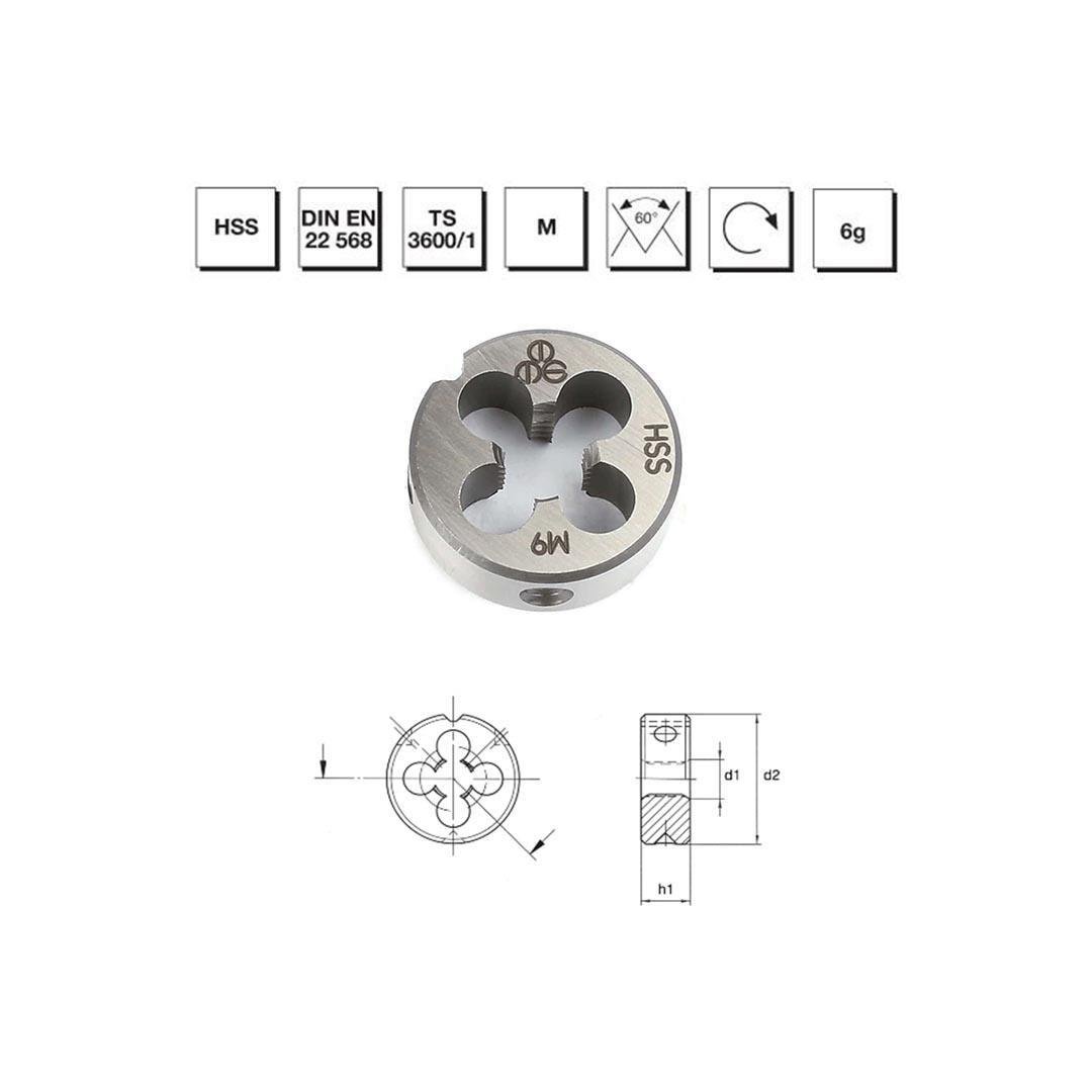 MTE Makina Takım M9 HSS DIN EN 22 568 Metrik Normal Vidalı Pafta Lokması - B00110020900