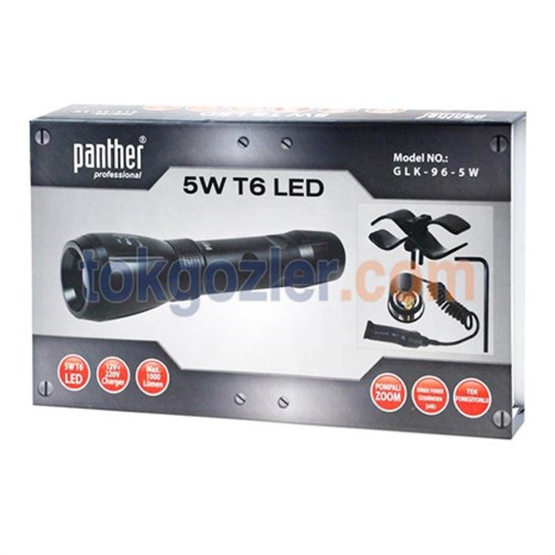 Panther GLK-96-5W T6 Led Silah Aparatlı Şarjlı Fener 1000 Lumen