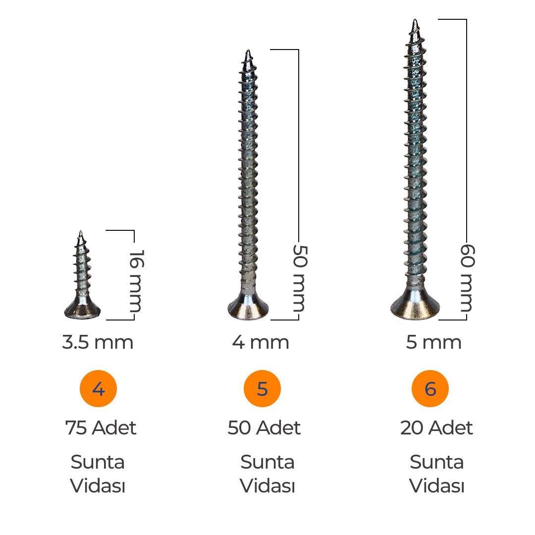 Toko Hobi-2 502 Parça 14 Çeşit, Pul, Çivi, Piton, Kroşe, Vida ve Dübel Seti, Takım Çantalı