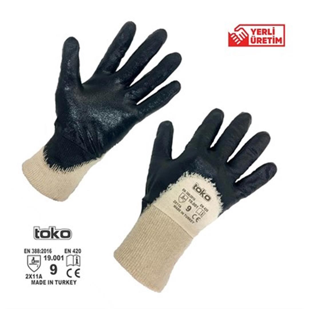 Toko Pamuk Astarlı Yarı Nitril Kaplı Eldiven 9 Numara