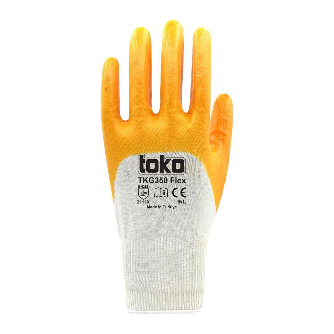 Toko TKG350 Flex Sarı Pamuk Nitril Eldiven No: 9