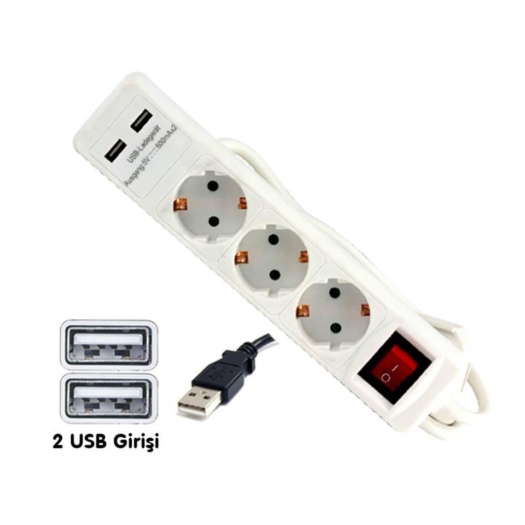 Troy 3'Lü Priz Ve Uzatma Kablosu + Usb Şarj Girişi