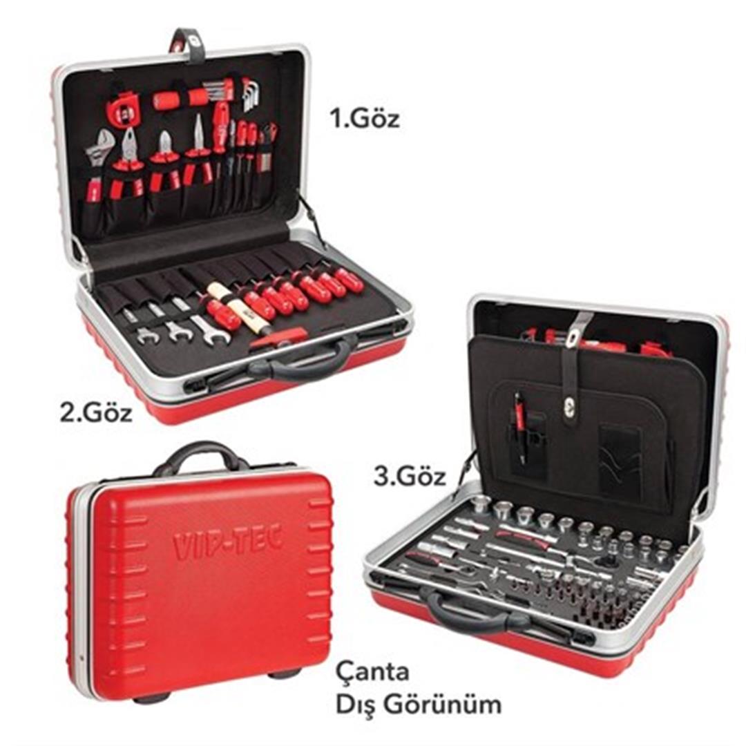 Vip-Tec VT100020D-130 Formen Dolu Takım Çantası 130 Parça 3 Gözlü