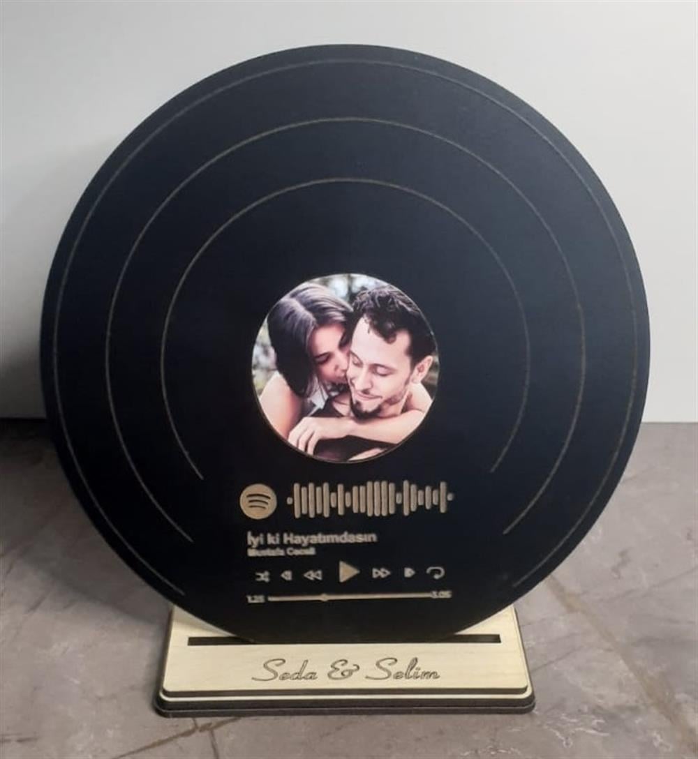 Kişiye Özel Spotify Barkodlu Resimli Ahşap Plak Hediyelik