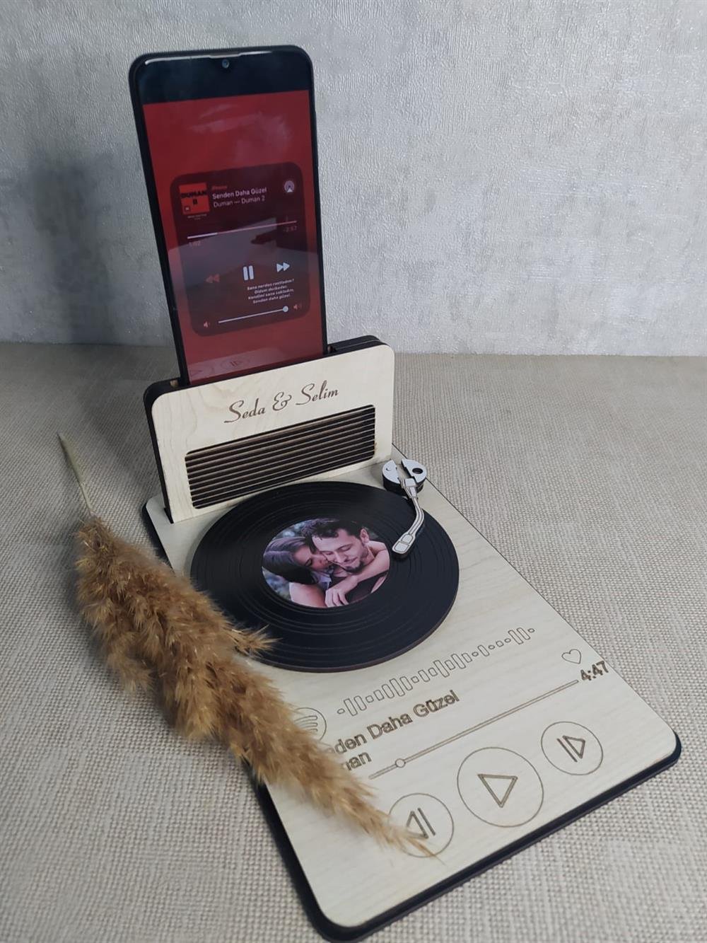 Kişiye Özel Fotoğraflı Spotify- Barkodlu Ahşap Masaüstü Plak